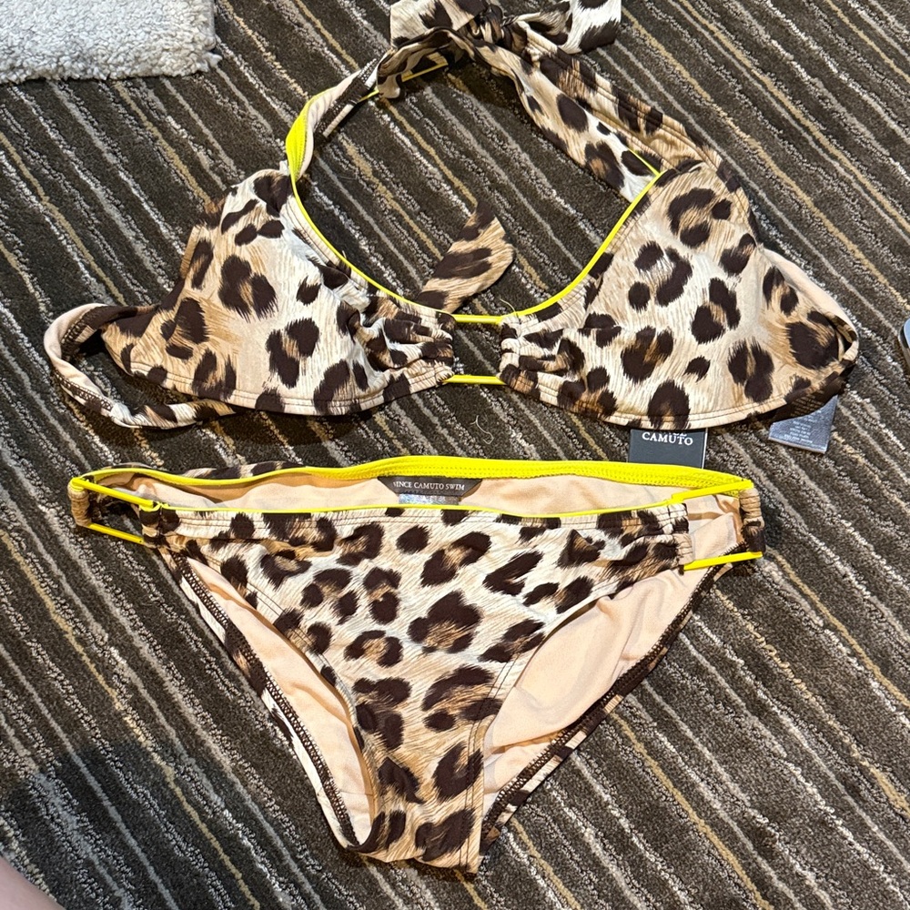 Vince Camuto Leopard Print Bikini with Yellow Trim